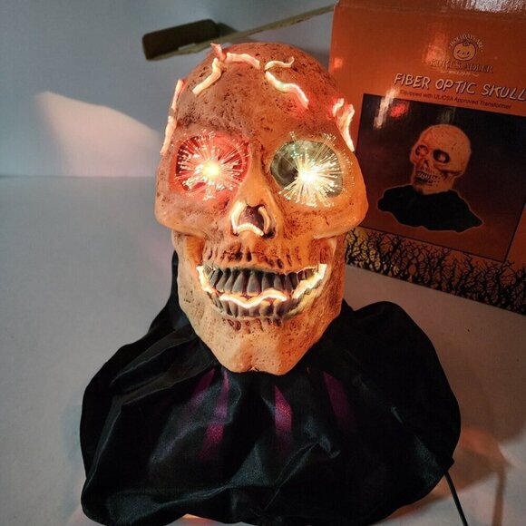 RARE VINTAGE KURT ADLER FIBER OPTIC SKULL CHANGES COLORS HALLOWEEN SKELETON HEAD - Picture 3 of 16